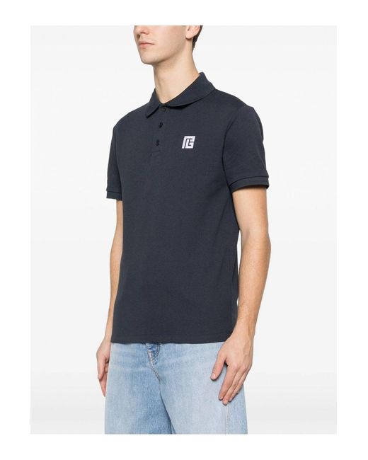 Balmain Blue Embroidered Ps Piquet Polo for men