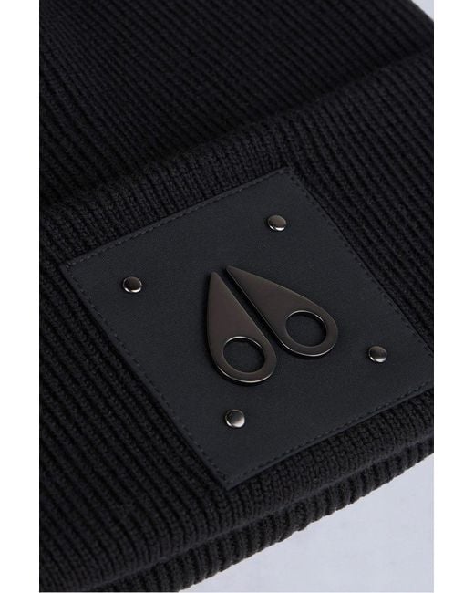 Moose Knuckles Black Logo Icon Beanie Hat for men