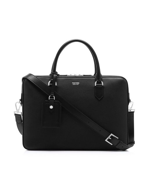 Tom Ford Black Soft Grain Leather Elliot Briefcase for men