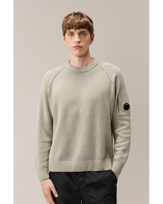 C P Company Green Chenille Cotton Lens Sweater for men