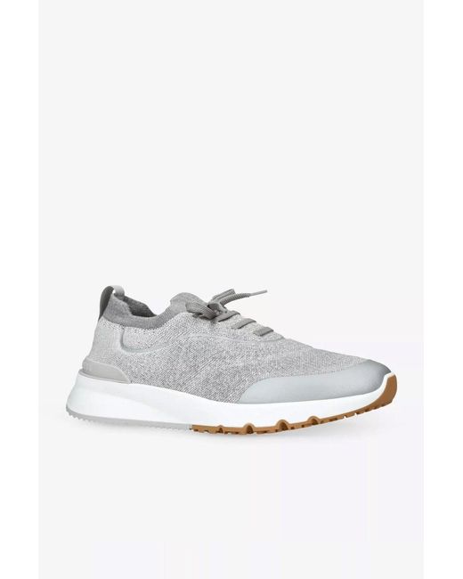 Brunello Cucinelli White Knitted Sneakers for men