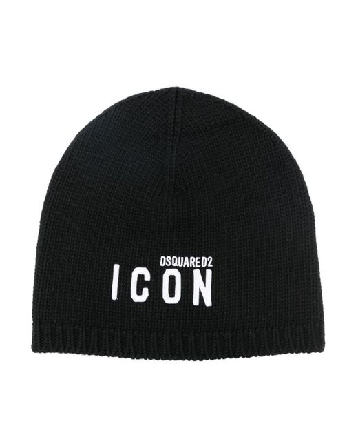 DSquared² Black Be Icon Knitted Hat for men