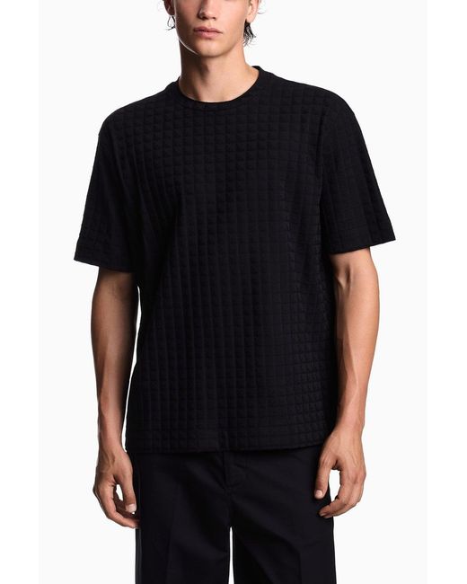 Emporio Armani Black Asv Jacquard Jersey T-Shirt With Repeated Eagle Motif for men