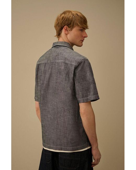 C P Company Gray 4.75 Oz Ss Chambray Shirt for men