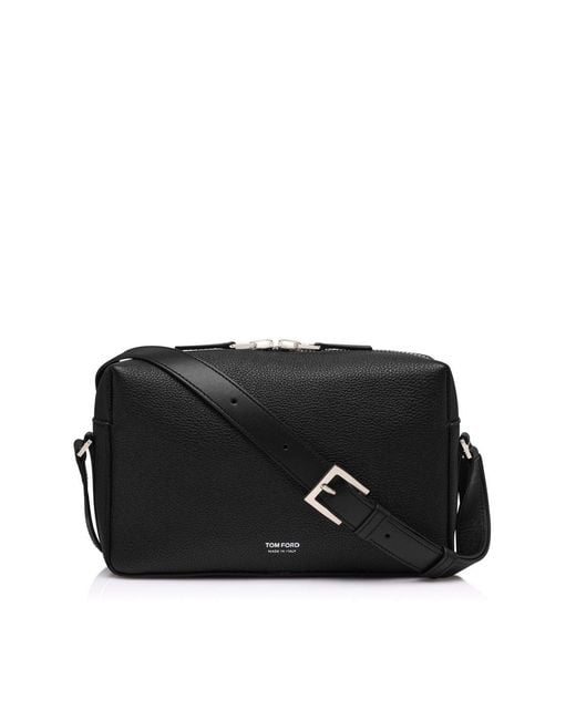Tom Ford Black Grain Leather T Line Camrea Bag for men