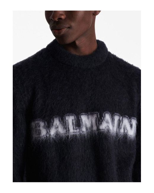 Balmain Black Retro Brushed Mohair Sweater for men
