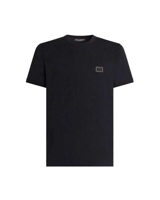 Dolce & Gabbana Black Plaque Cotton T Shirt for men