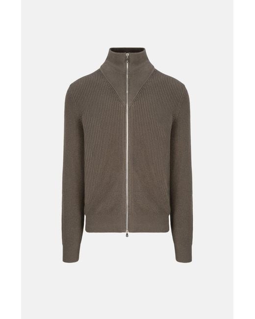 Brunello Cucinelli Brown T Neck Zip Cardigan for men
