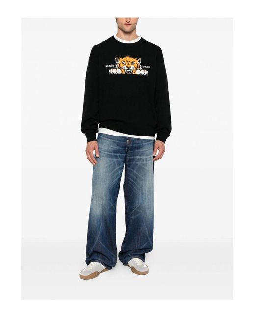 KENZO Blue Turn Up Wide Fit Jeans for men