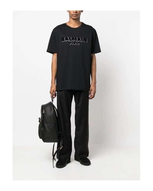Balmain Bulky Fit Flock Foil T-shirt Black for men