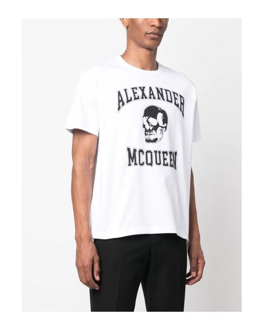 McQueen Blue Varsity Branding T-shirt White for men