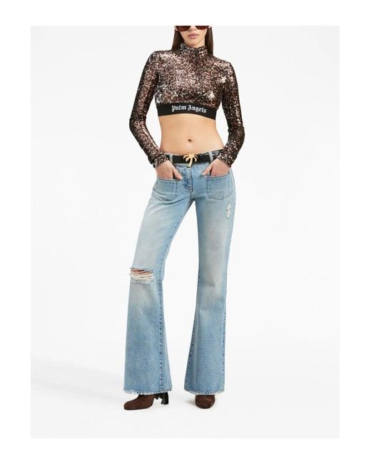 Palm Angels Womens Lw Denim Bootcut Jeans Blue