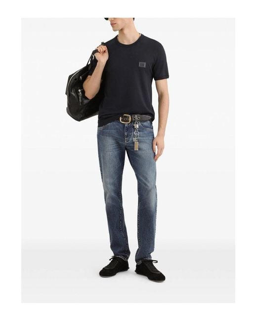 Dolce & Gabbana Black Plaque Cotton T Shirt for men