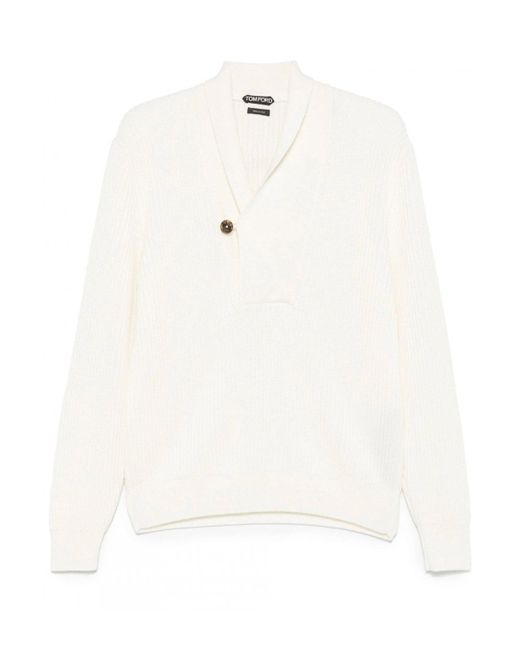 Tom Ford White Merino Silk Button Shawl Sweater for men