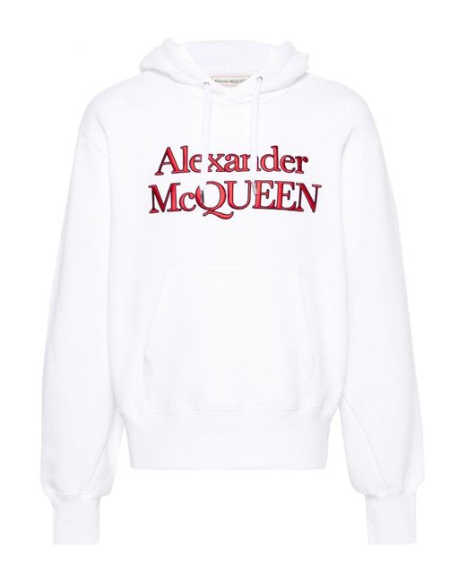 McQueen White Kimono Sleeve Branded Hooded Top for men