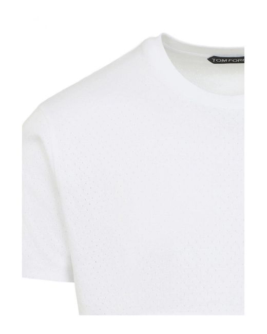 Tom Ford White Perforated Rib T Shirt for men