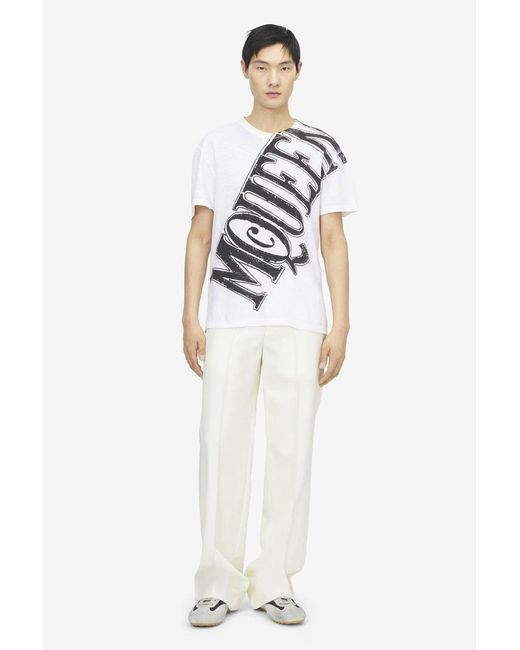 McQueen White Slashed Logo T-shirt for men