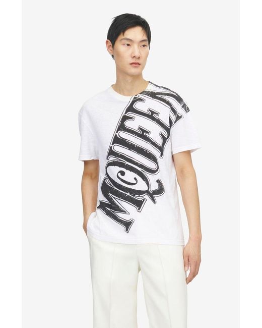 McQueen White Slashed Logo T-shirt for men