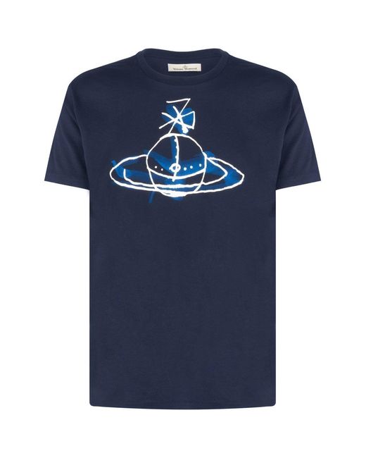 Vivienne Westwood Blue Drawn Orb Classic T Shirt for men