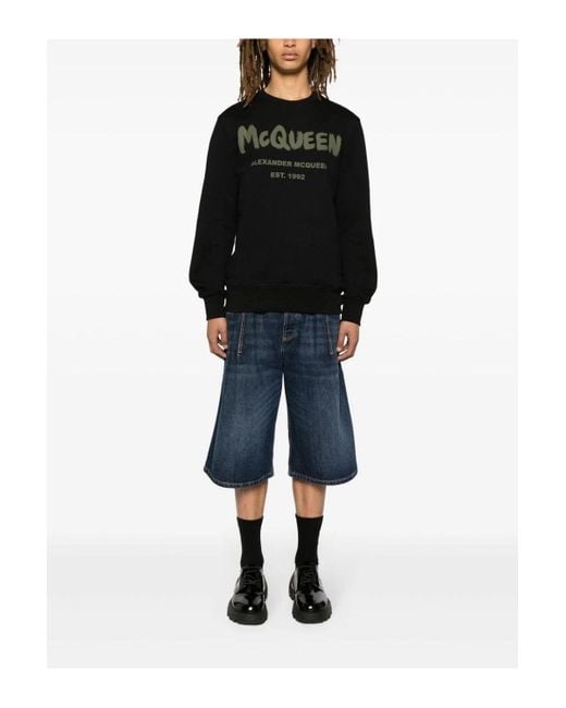 Alexander McQueen Black Graffiti Organic Cotton Sweatshirt for men