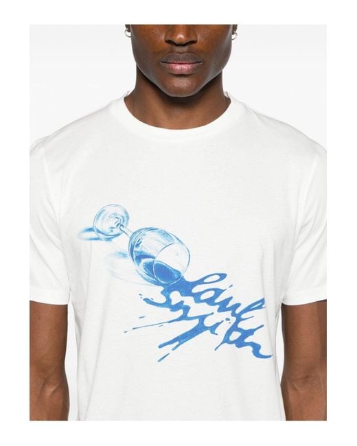 Paul Smith Blue Wine Glass Print T Shirt for men
