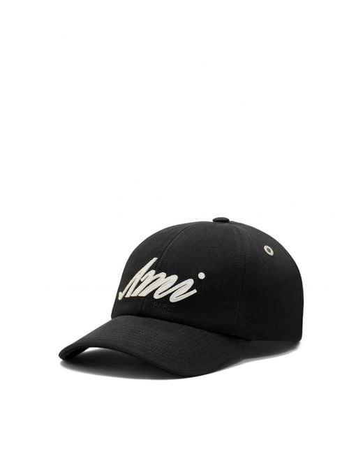 AMI Black Washed Cotton Ami Cap for men