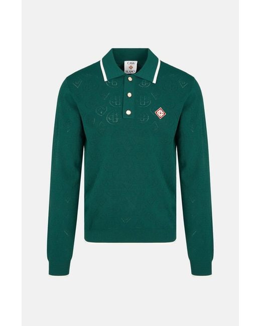 Casablanca Green Pointelle Ls Polo Shirt for men