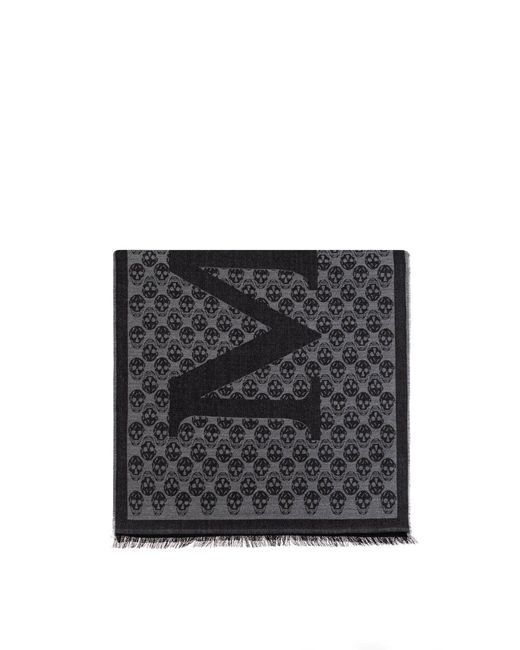 McQueen Black Multi Logo 100% Lana Scarf for men