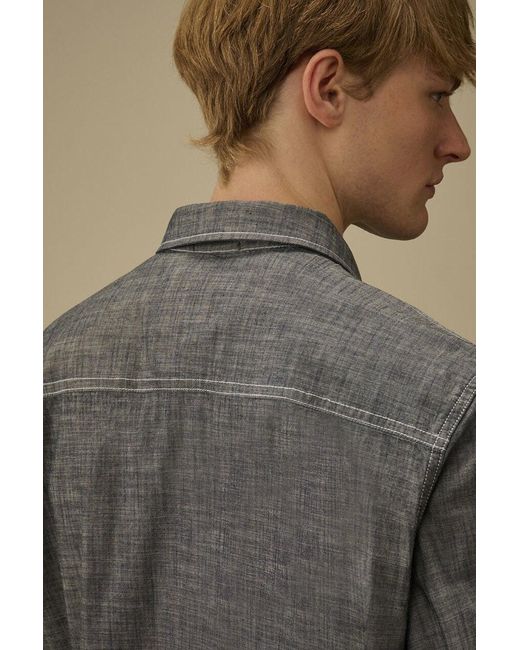 C P Company Gray 4.75 Oz Ss Chambray Shirt for men