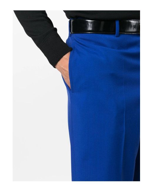 Versace Blue Silk Blend Wool Trousers for men
