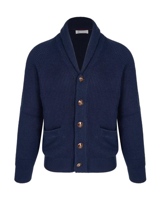 Brunello Cucinelli Blue Shawl Cardigan for men