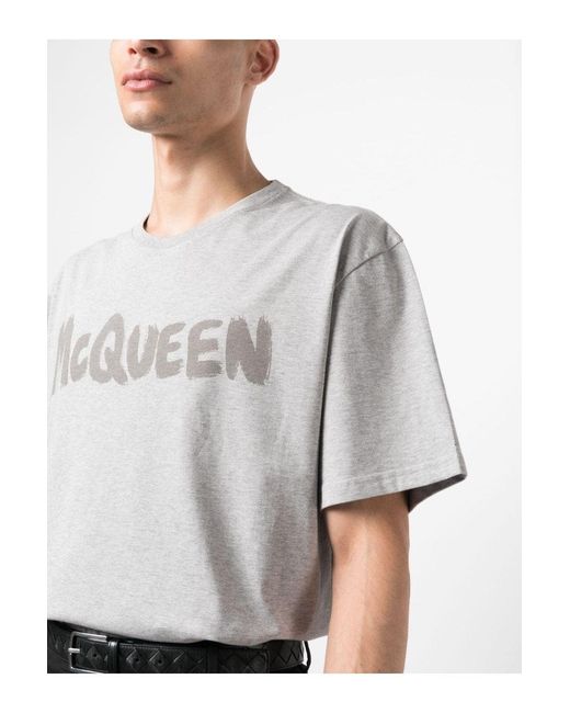 McQueen Gray Graffiti Print Over T Shirt for men