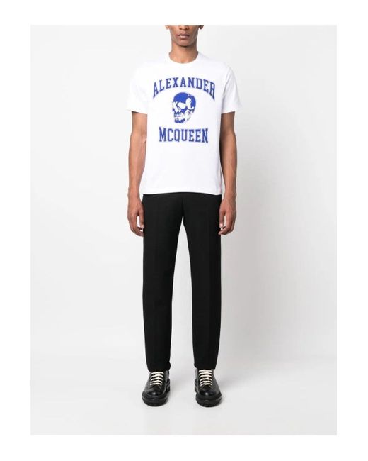 Alexander McQueen Blue Varsity Branding T Shirt for men