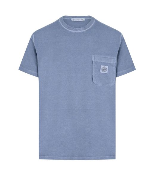 Stone Island Blue Patch Logo Cotton T Shirt for men