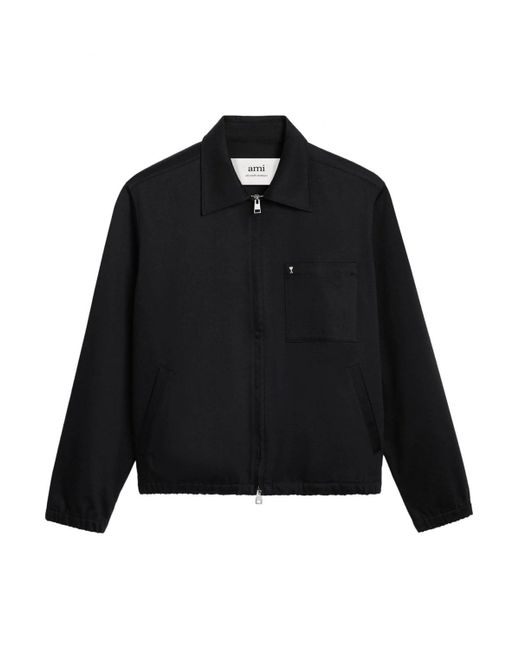 AMI Black Adc Cotton Zipped Jacket for men