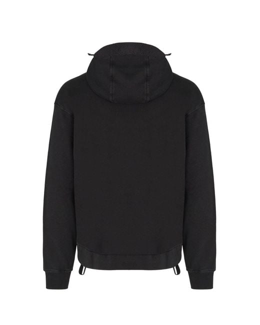 C P Company Black Diagonal Raised Boxy Hooded Top for men