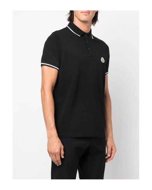 Moncler Black Contrast Collar Polo Shirt for men