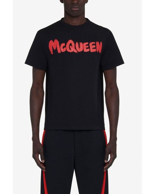 Alexander McQueen Black Graffiti Cotton T Shirt for men