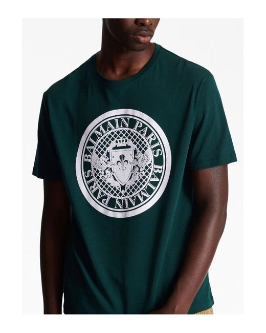 Balmain Green Coin Flock T Shirt for men