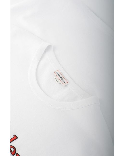 Alexander McQueen White Over Fit Mid Weight Cotton T Shirt for men