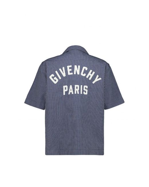 Givenchy Blue Embroidered Logo Ss Shirt for men