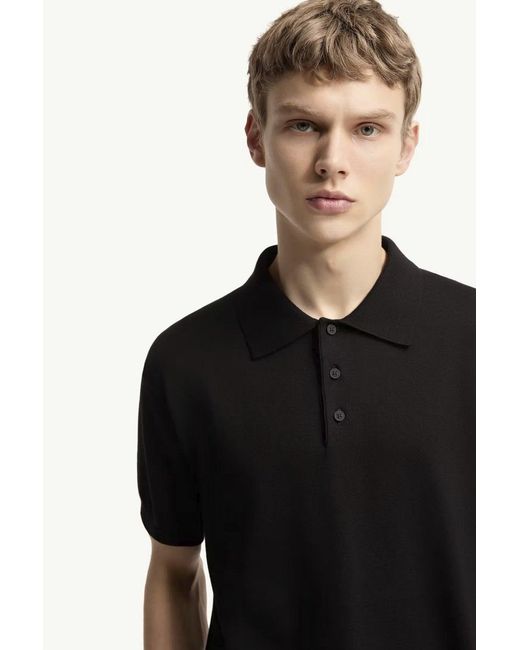 Moncler Black Knitted Polo Shirt for men