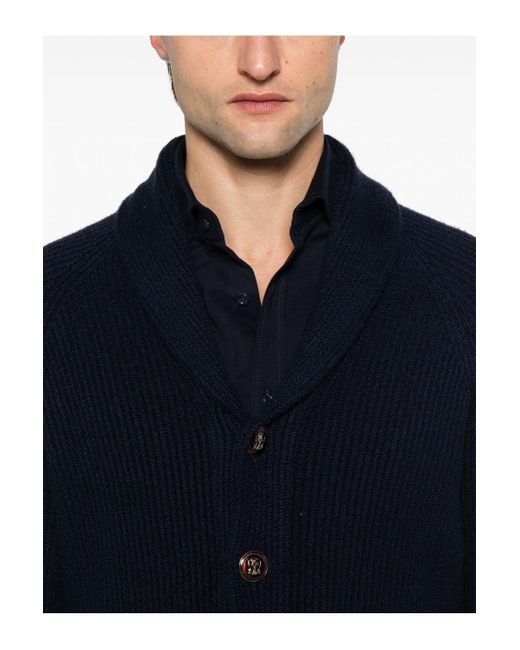 Brunello Cucinelli Blue Shawl Cardigan for men
