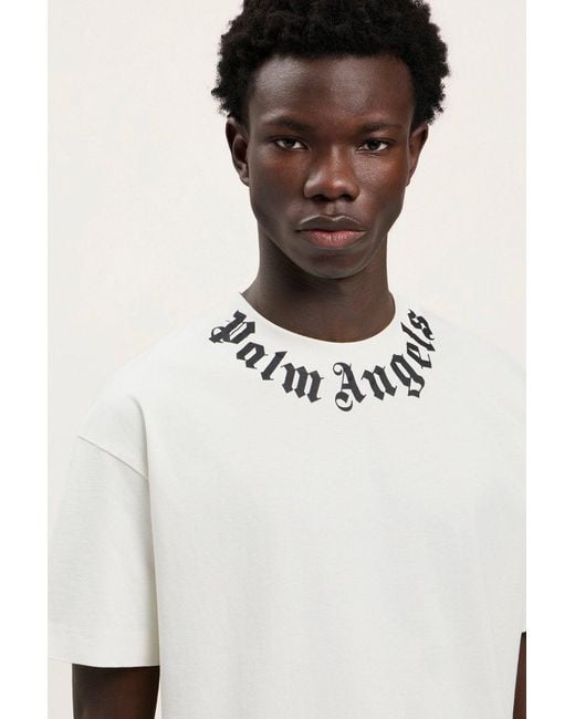 Palm Angels White Neck Logo Regular Tee for men