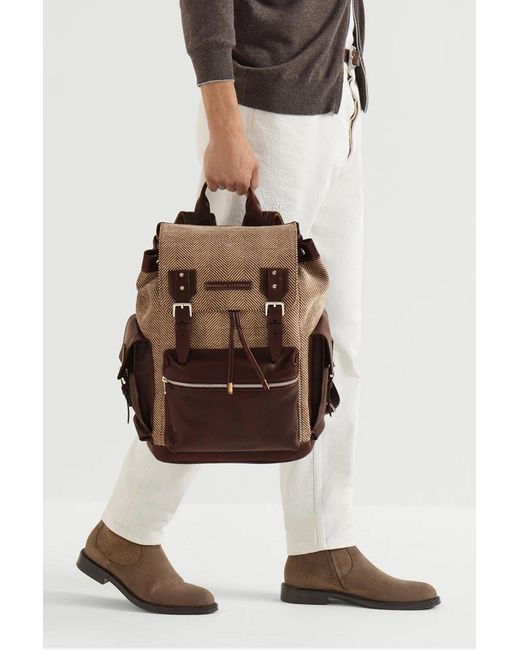 Brunello Cucinelli Brown Leather Backpack for men