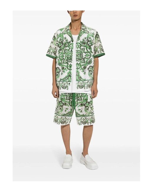 Dolce & Gabbana Green Printed Silk Shorts for men
