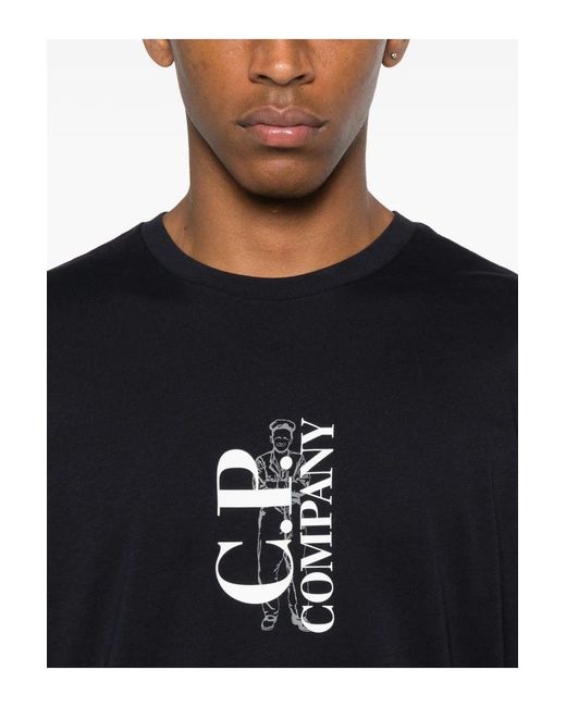 C P Company Black 30/1 Vertical Logo T Shirt for men