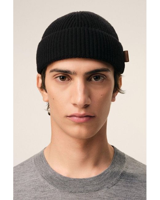 AMI Black Ami Label Wool Hat for men