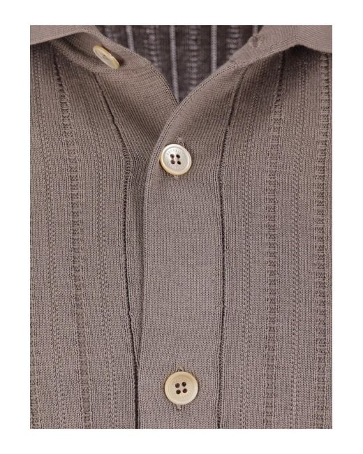 Brunello Cucinelli Brown Ribbed Knitted Polo for men