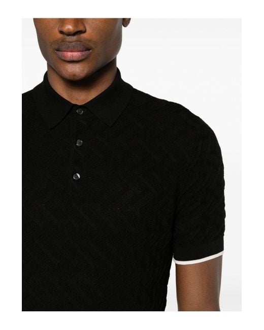 Emporio Armani Black Knitted Polo Shirt for men